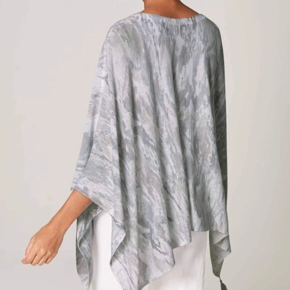 J.Jill Pure Jill Watercolor Ikat Silver Sweater Poncho Linen Blend One Size READ - Picture 4 of 11